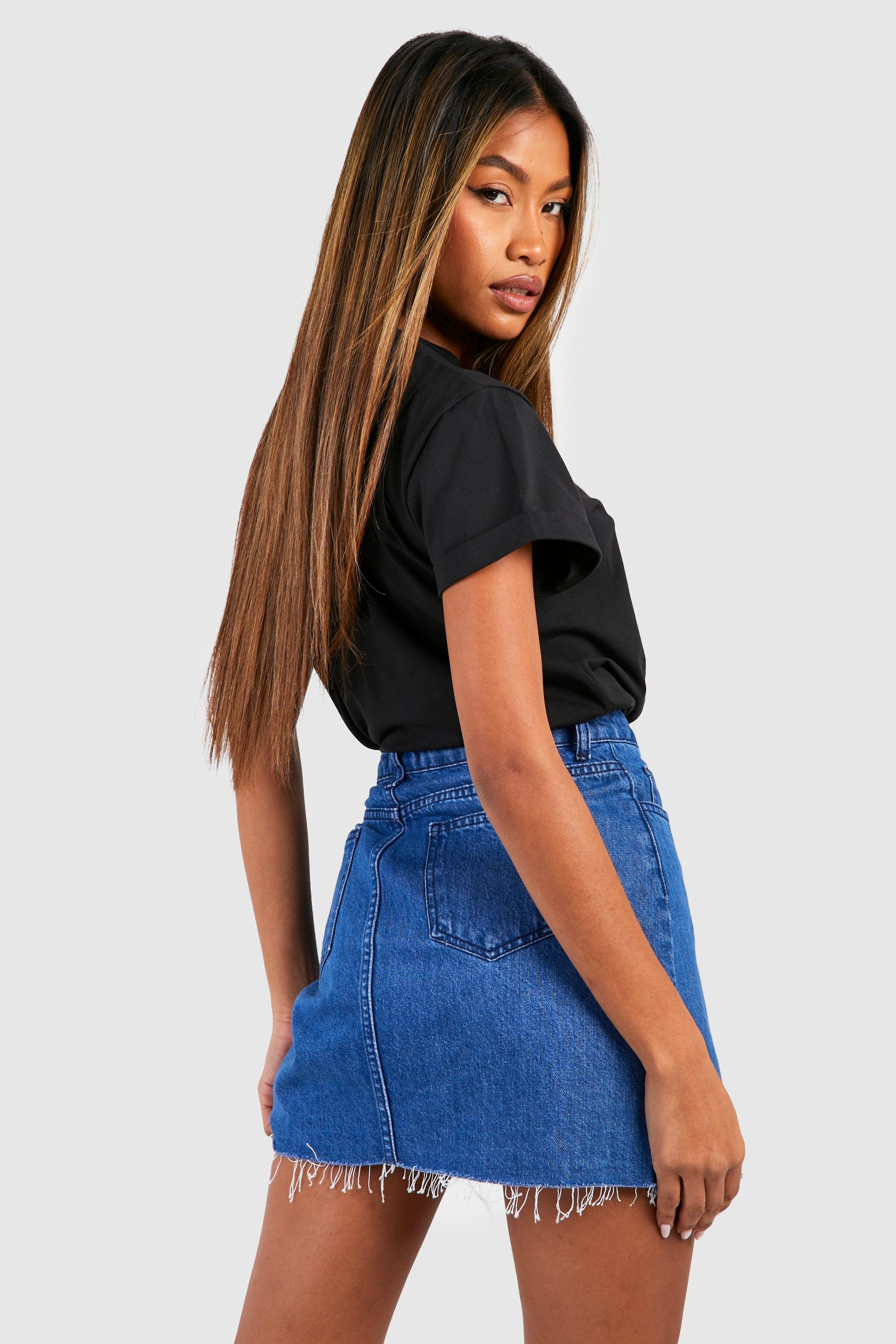 Boohoo red 2024 denim skirt